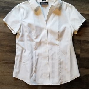 White short sleeve button down top